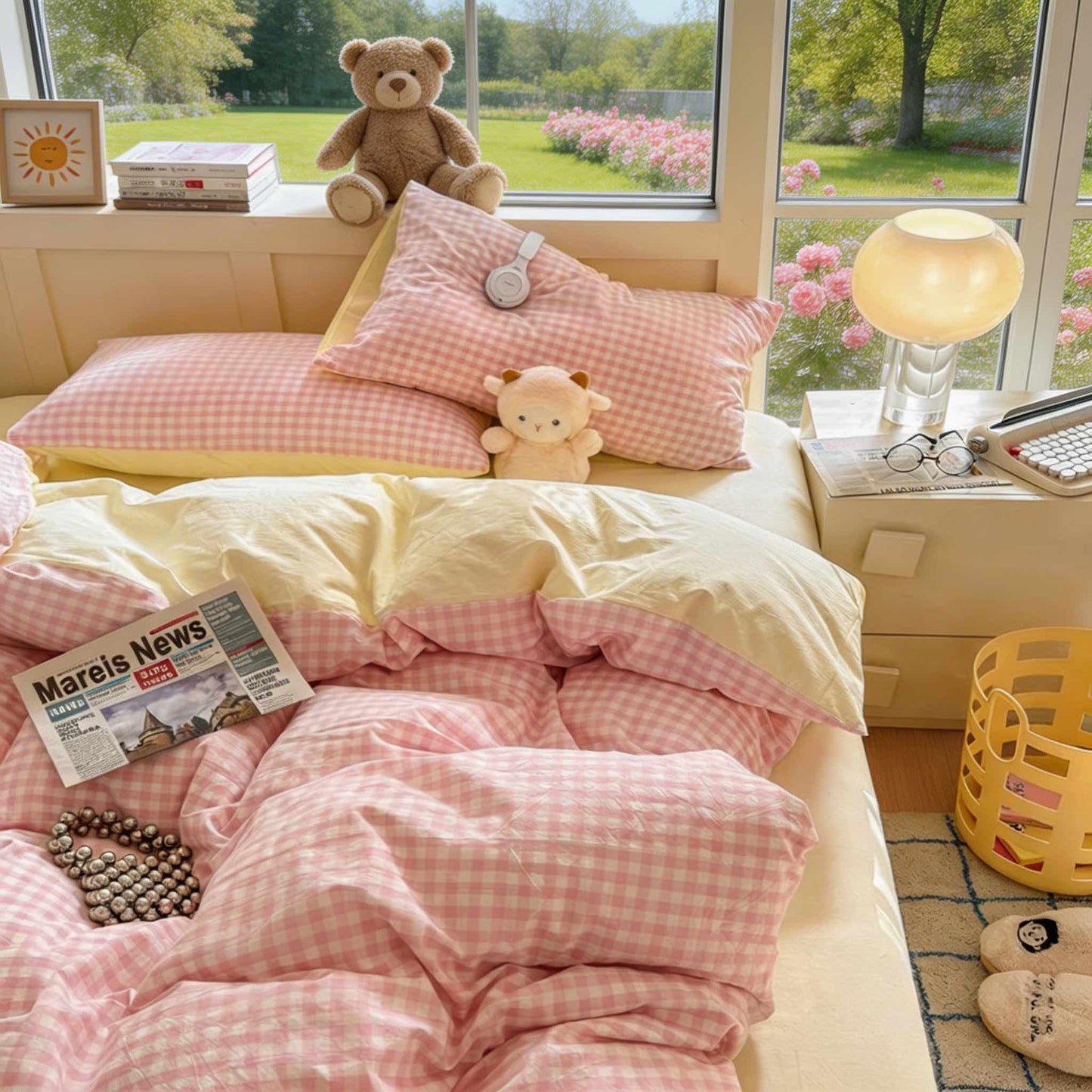 Reversible Soft Pastel Gingham Bedding Collection