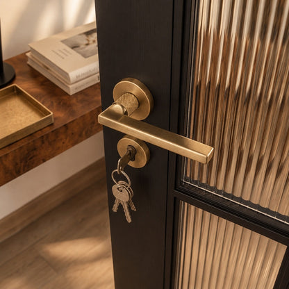 Stylish Ergonomic Brass Door Handle Set in Matte Black Finish