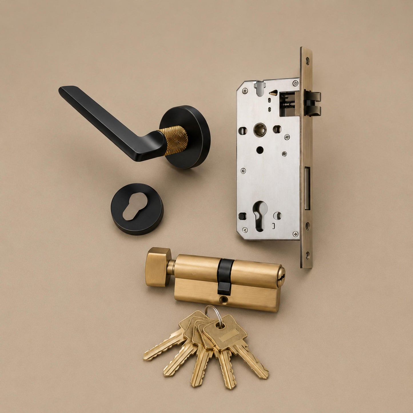 Stylish Ergonomic Brass Door Handle Set in Matte Black Finish