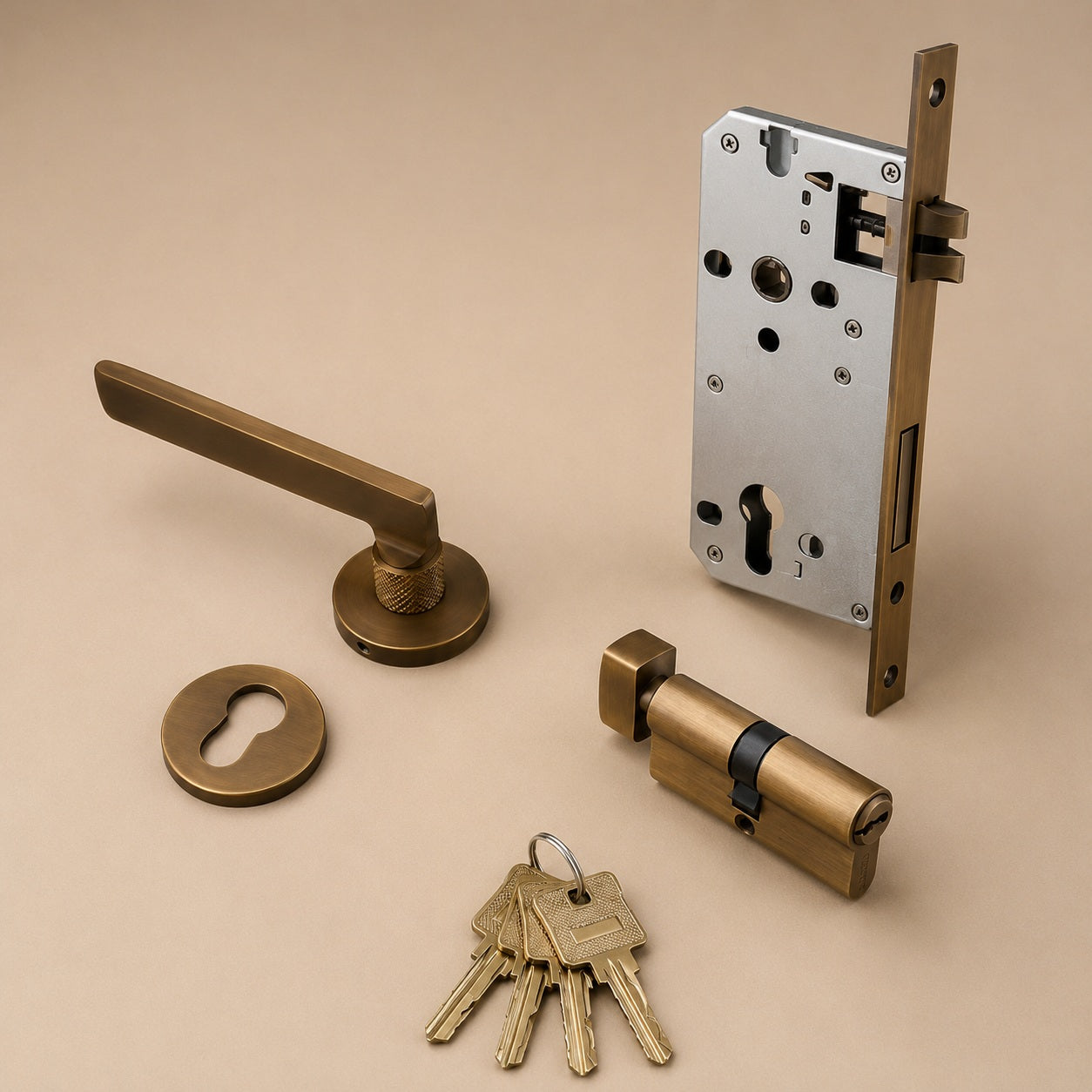 Stylish Ergonomic Brass Door Handle Set in Matte Black Finish