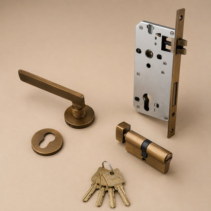 Stylish Ergonomic Brass Door Handle Set in Matte Black Finish