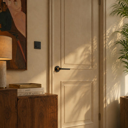 Stylish Ergonomic Brass Door Handle Set in Matte Black Finish