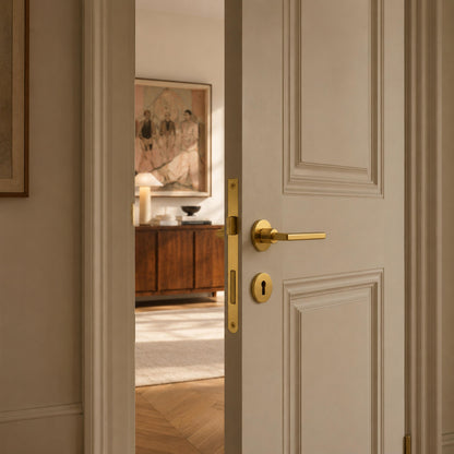 Stylish Ergonomic Brass Door Handle Set in Matte Black Finish