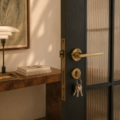 Stylish Ergonomic Brass Door Handle Set in Matte Black Finish