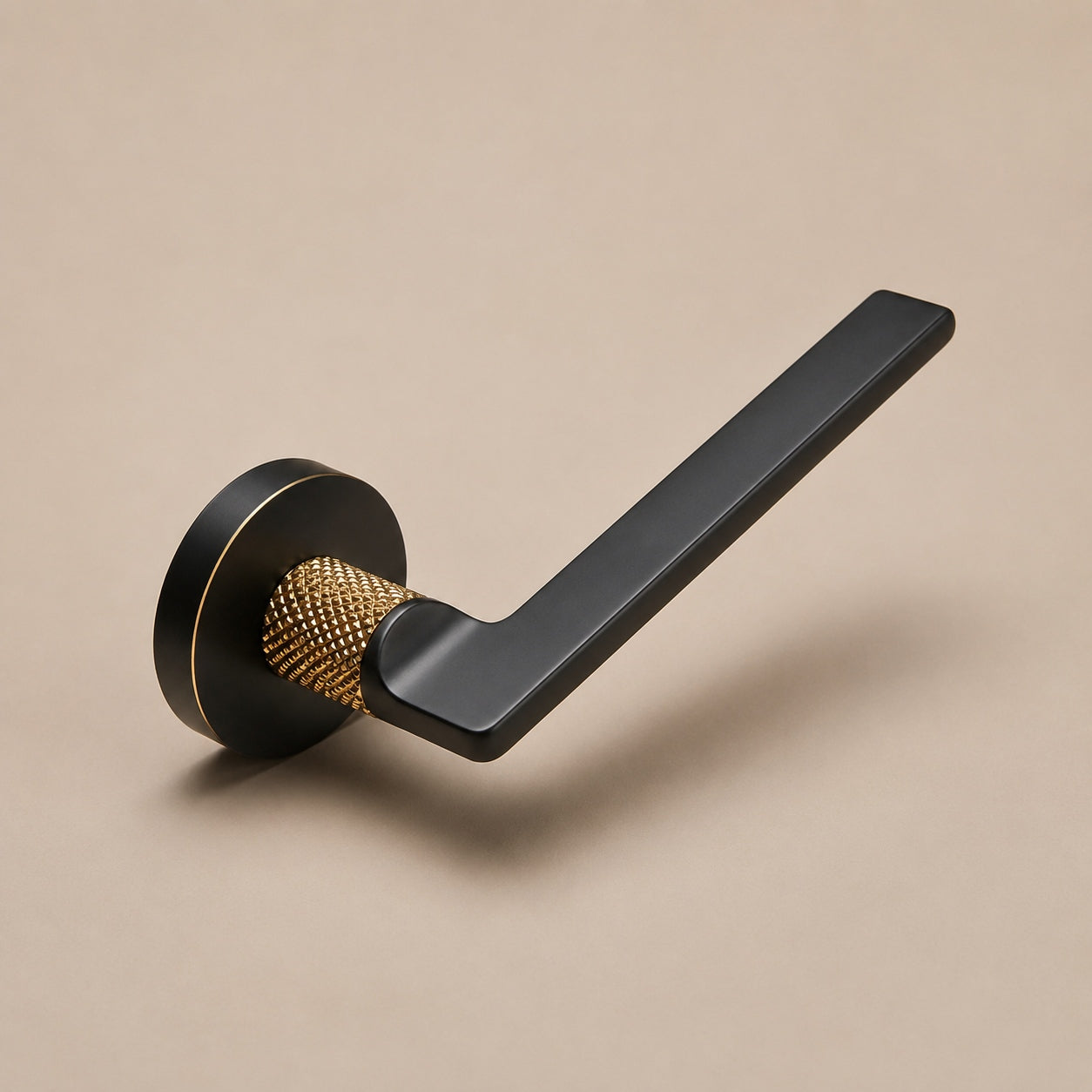 Stylish Ergonomic Brass Door Handle Set in Matte Black Finish