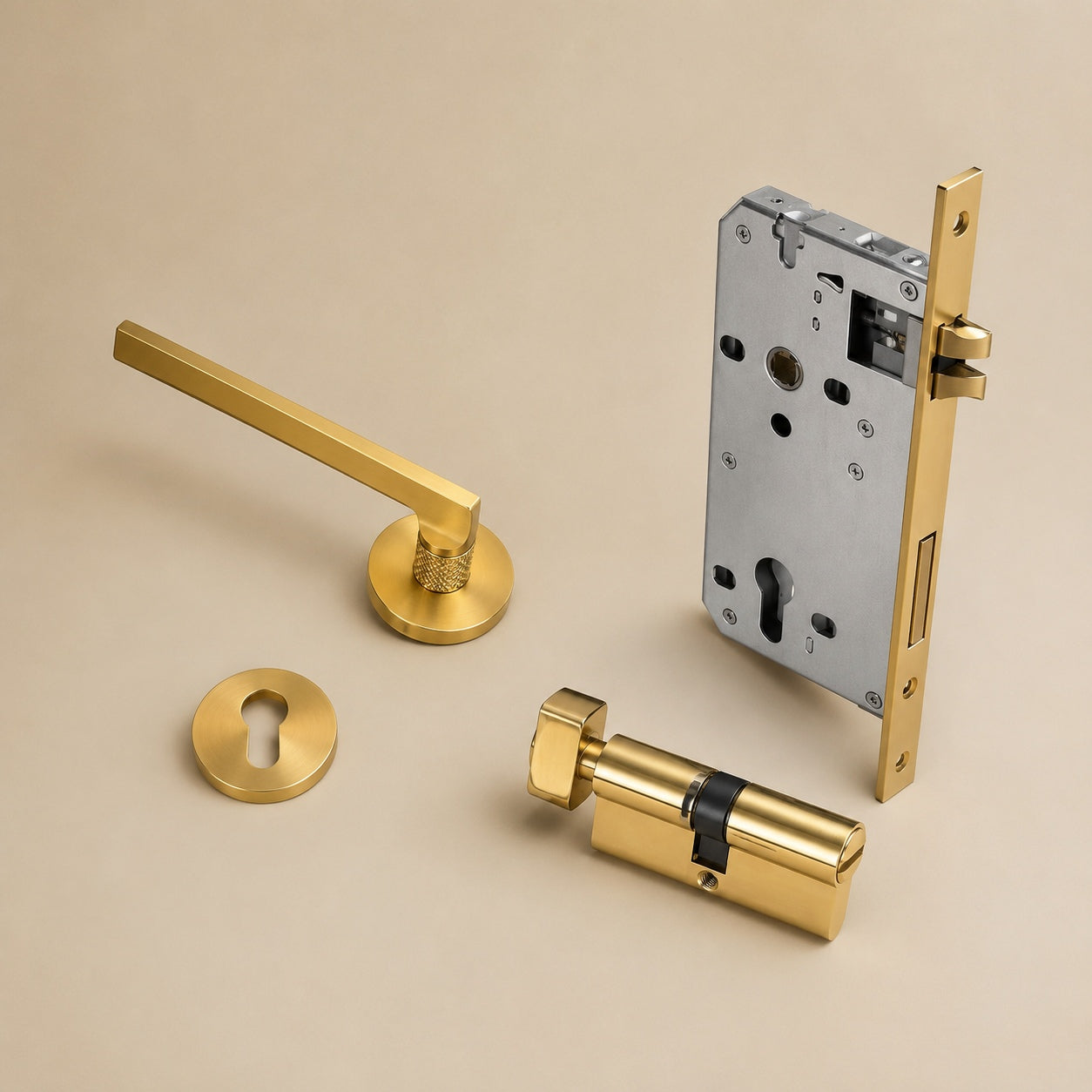 Stylish Ergonomic Brass Door Handle Set in Matte Black Finish