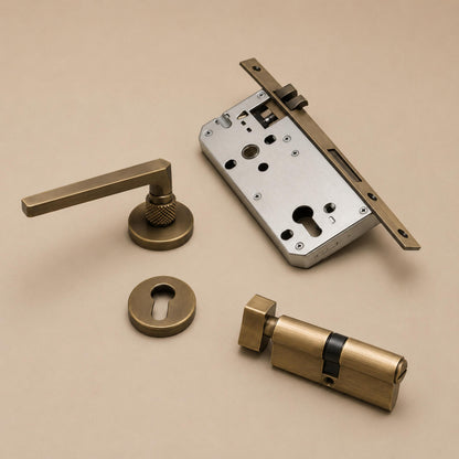 Stylish Ergonomic Brass Door Handle Set in Matte Black Finish