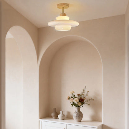 Gentle Glow LED Ceiling Fixture with Wood Accents