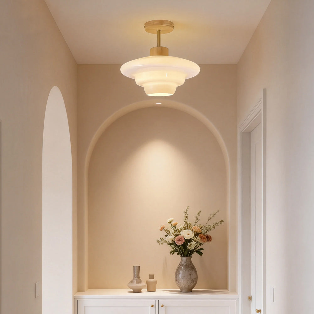 Gentle Glow LED Ceiling Fixture with Wood Accents