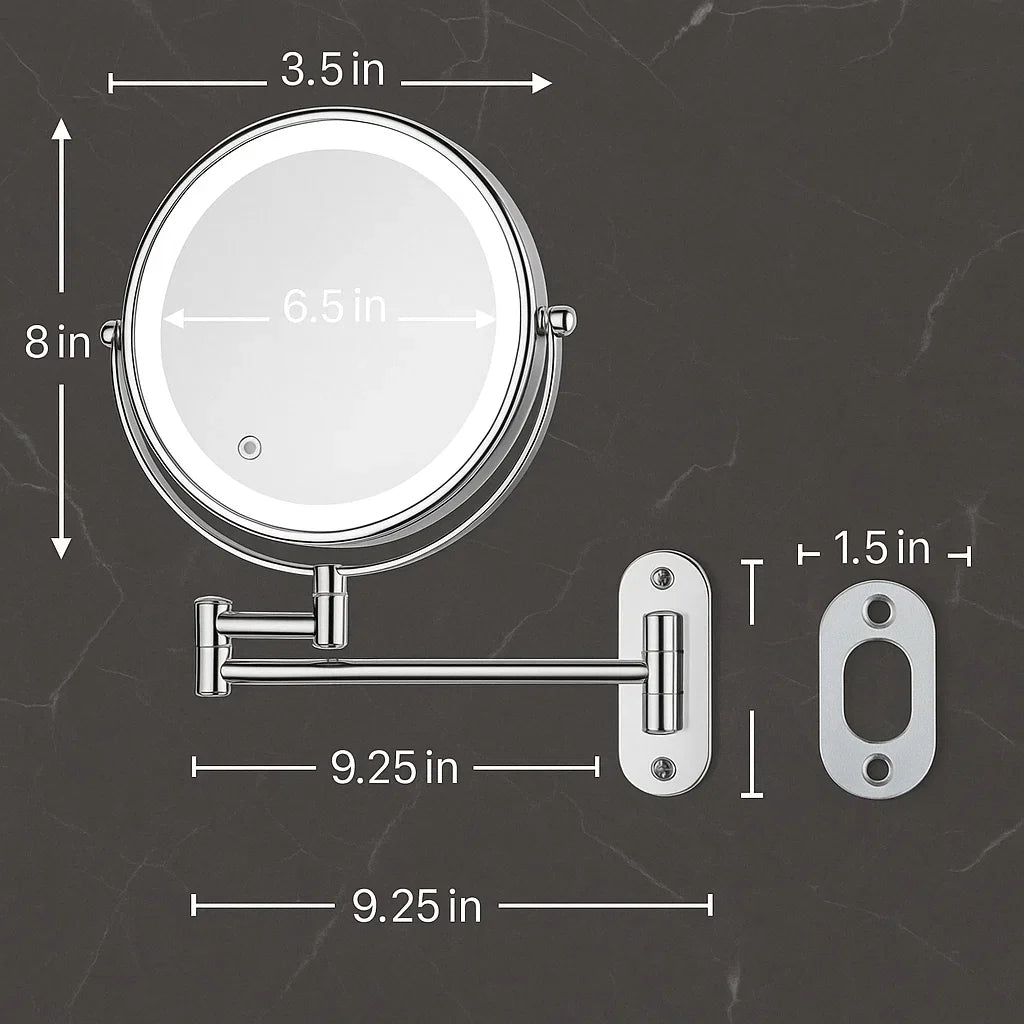 Wireless LED Vanity Mirror with Adjustable Brightness & Dual Magnification