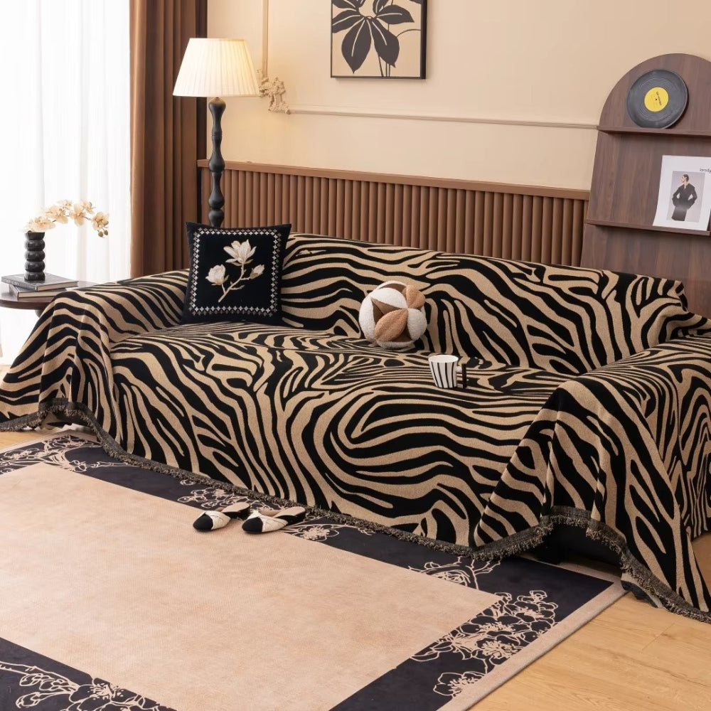 Stylish Washable Chenille Zebra Pattern Sofa Protector