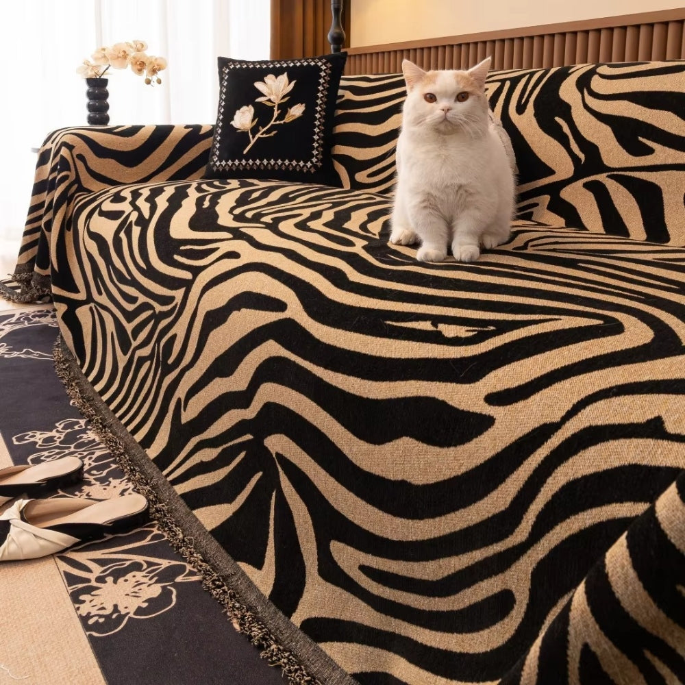 Stylish Washable Chenille Zebra Pattern Sofa Protector