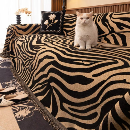 Stylish Washable Chenille Zebra Pattern Sofa Protector