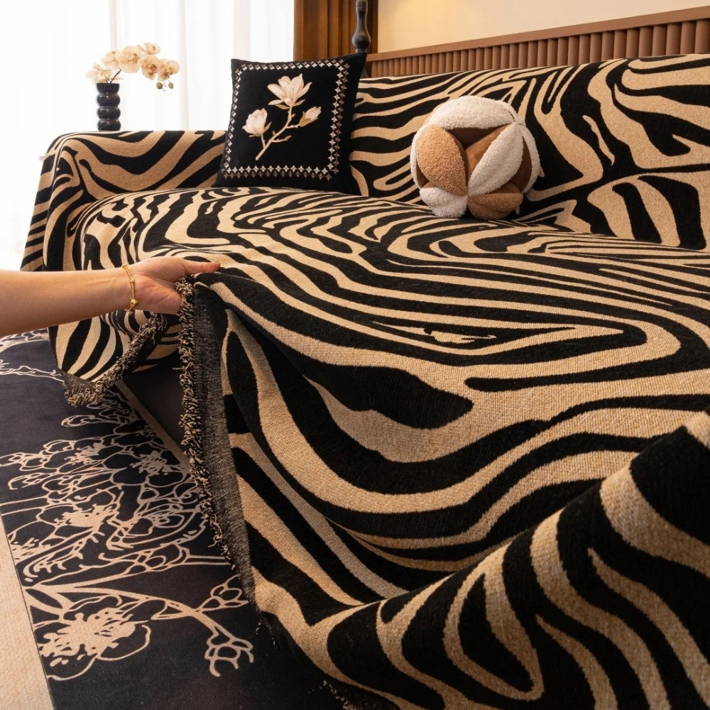 Stylish Washable Chenille Zebra Pattern Sofa Protector