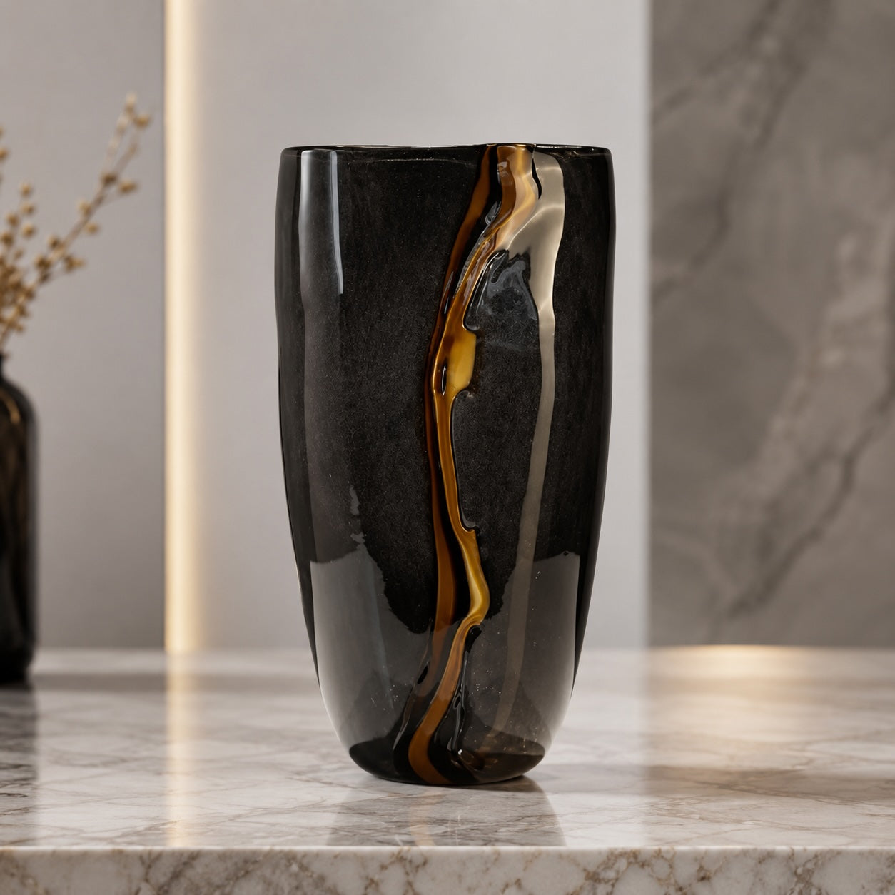 Artistic Handcrafted Black Glass Decorative Vase