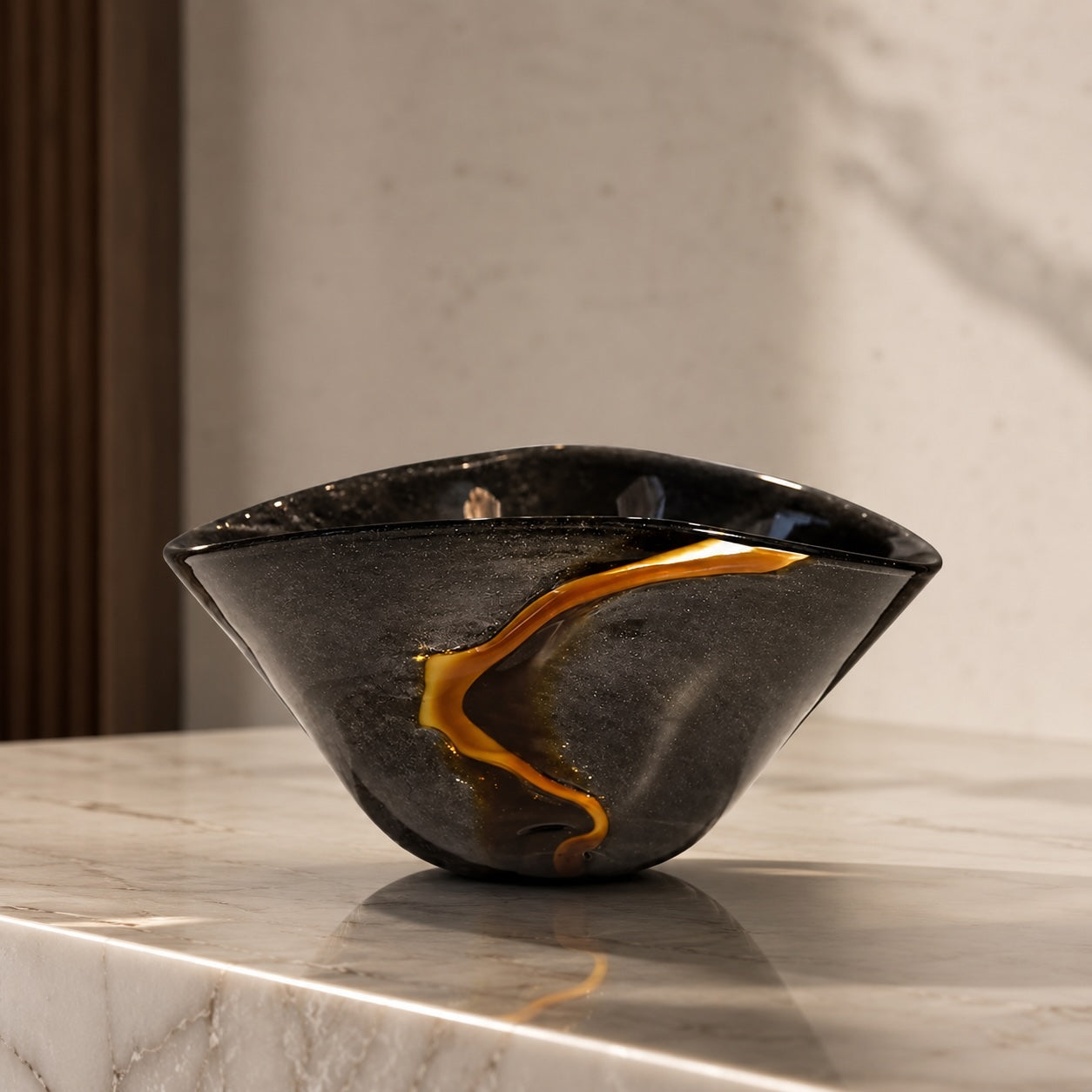 Artistic Handcrafted Black Glass Decorative Vase