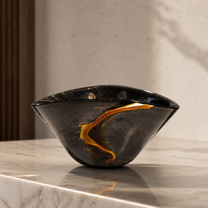 Artistic Handcrafted Black Glass Decorative Vase