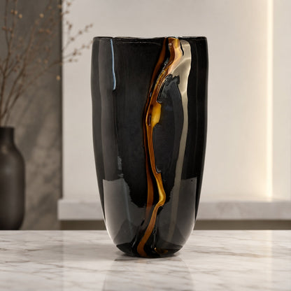 Artistic Handcrafted Black Glass Decorative Vase