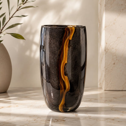 Artistic Handcrafted Black Glass Decorative Vase