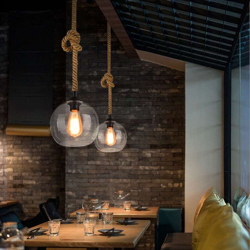 Rustic Hemp & Glass Pendant Light for Cozy Spaces