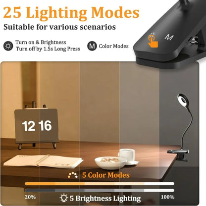 Portable Desk Lamp with Clip and Rechargeable Battery