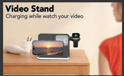 Wireless Charging Station with LED Clock – 6 Functions