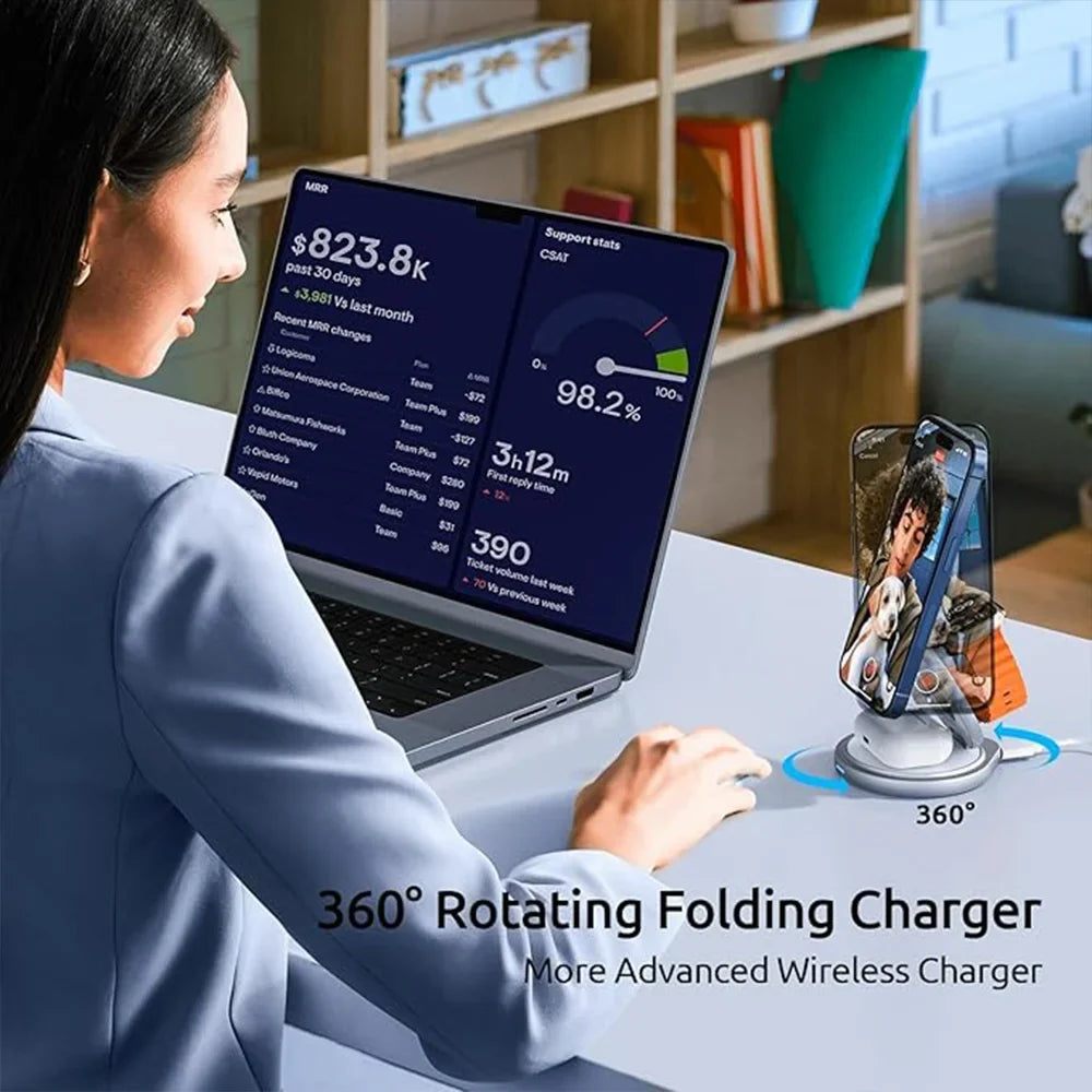 Magnetic Charging Stand with 3-in-1 Rotating Features