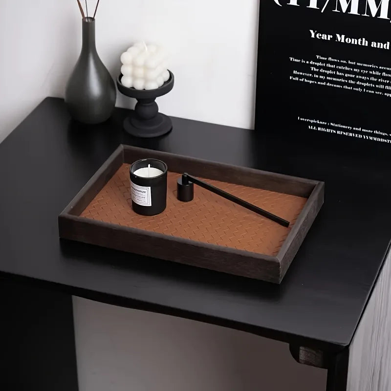 Faux Leather Storage Tray with Woven Design