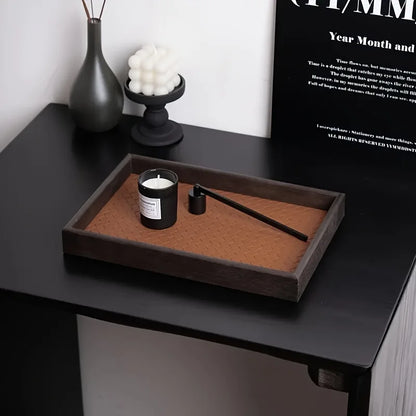 Faux Leather Storage Tray with Woven Design