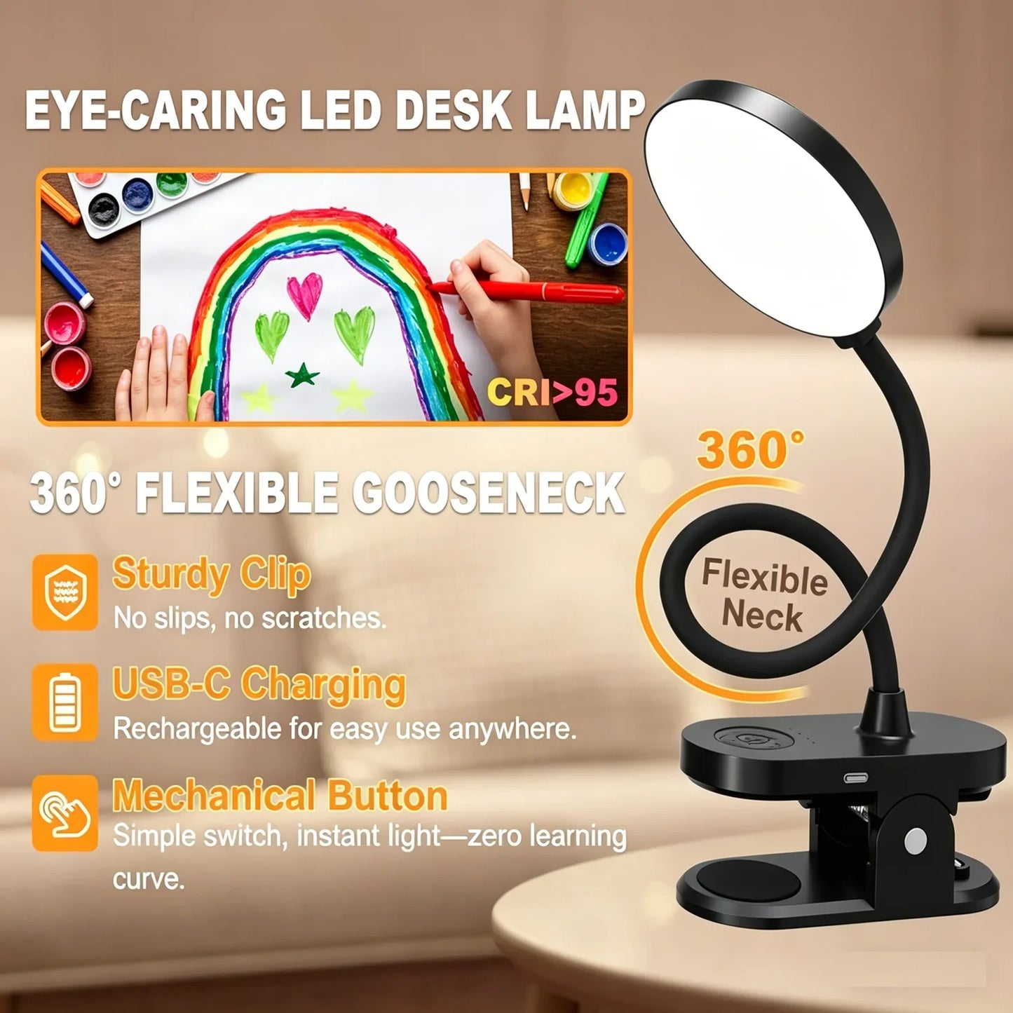 Clip-On Desk Lamp with 3.5-Inch LED Light