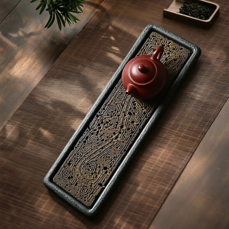 Tea Serving Tray in Volcanic Basalt with Dragon Design