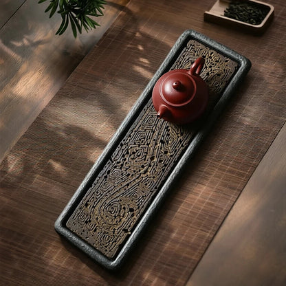 Tea Serving Tray in Volcanic Basalt with Dragon Design