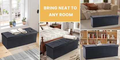 Foldable Ottoman with Leather Finish for Storage