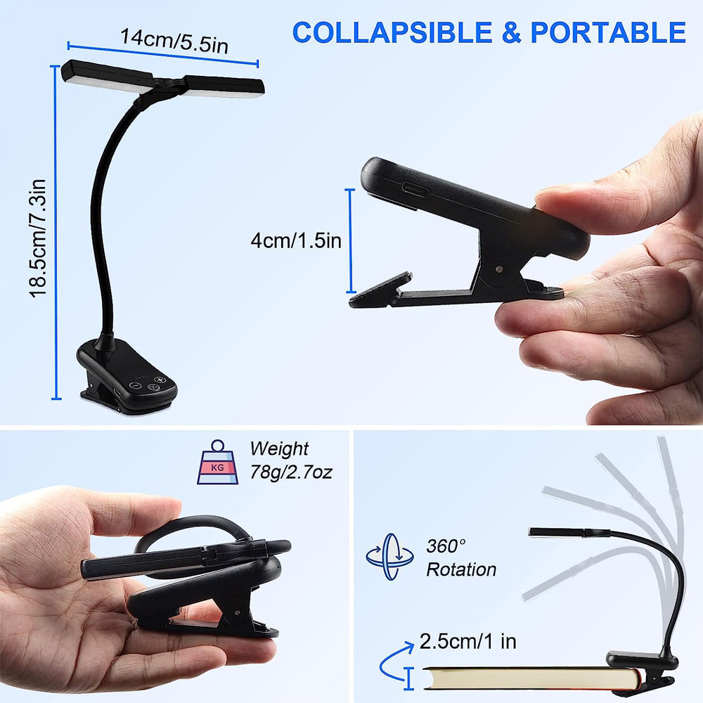 Book Light with 14 LEDs and Clip-On Design