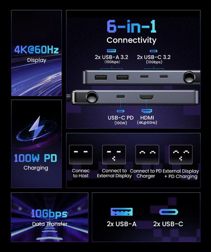 6-Port Docking Station with Multiple Connectivity Options