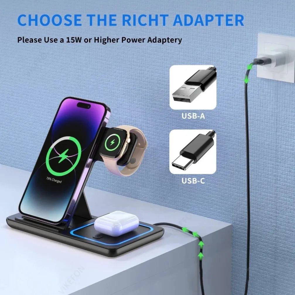 3-in-1 Wireless Charging Dock – Foldable and Versatile Charging Solution