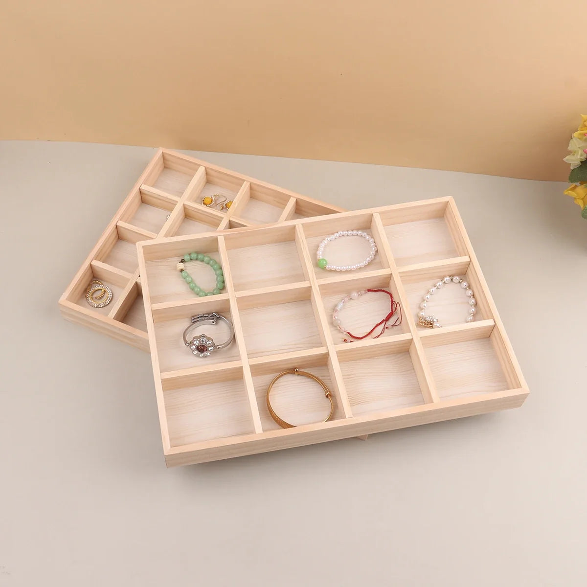 Display Wooden Jewelry Organizer with Tiered Design