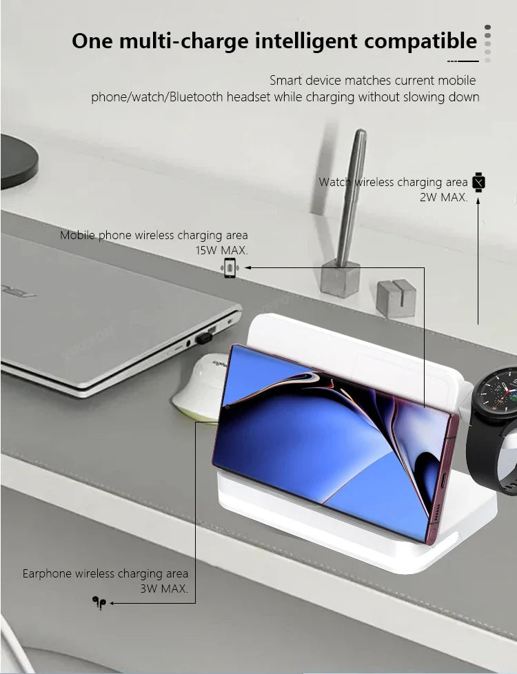Wireless Charging Station with LED Clock – 6 Functions