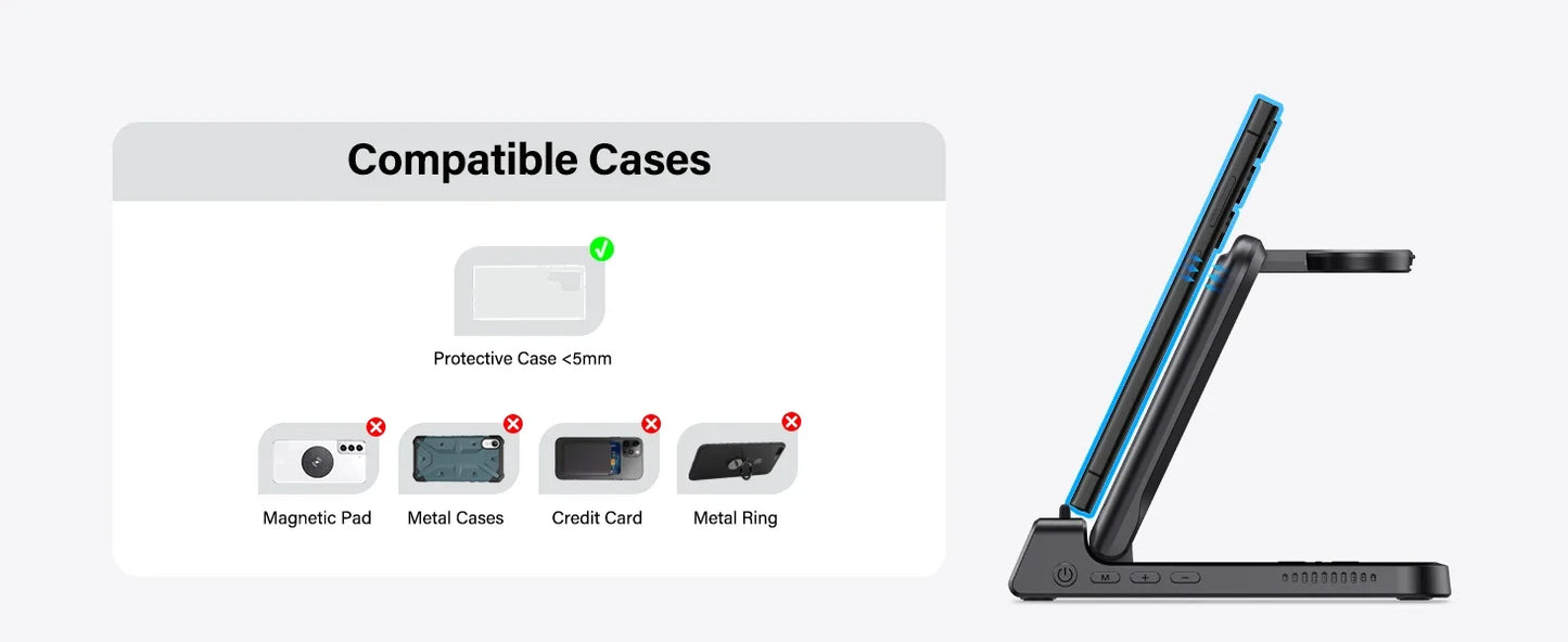 3-in-1 Wireless Charging Dock – Foldable Design for Devices