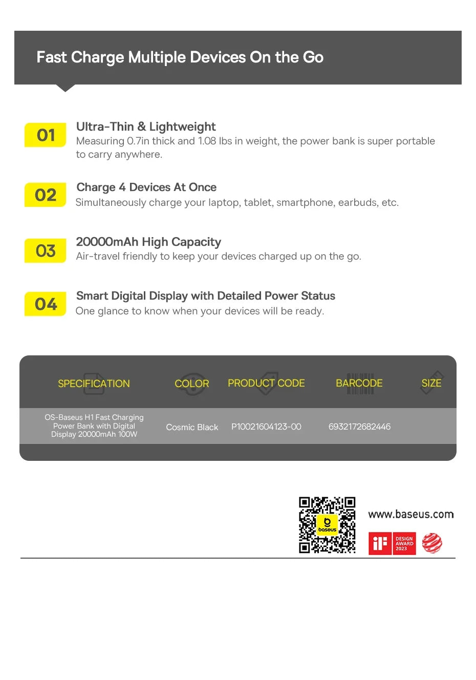 Fast Charging Power Bank 100W with PD Technology