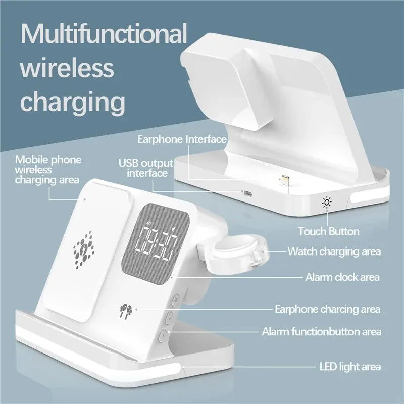 Wireless Charging Station with LED Clock – 6 Functions