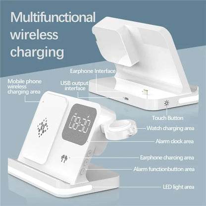 Wireless Charging Station with LED Clock – 6 Functions