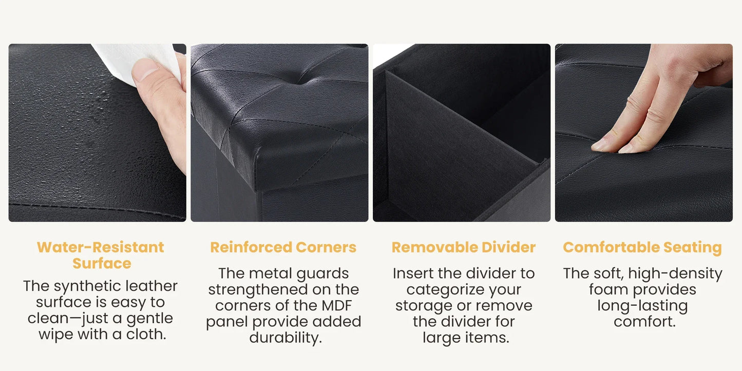 Foldable Ottoman with Leather Finish for Storage