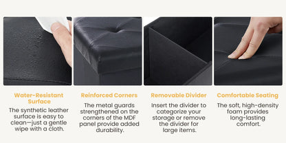 Foldable Ottoman with Leather Finish for Storage