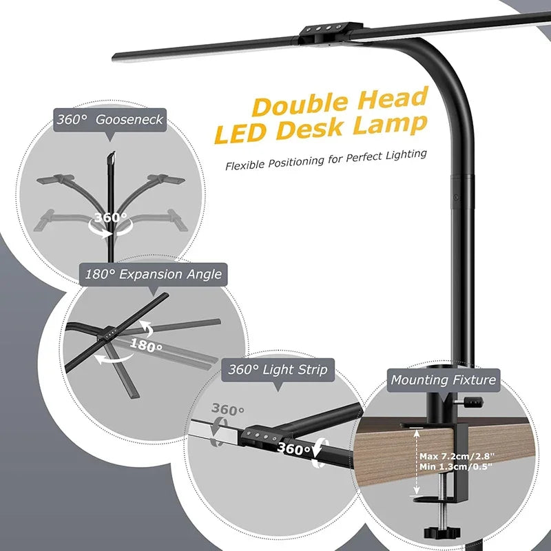 Architectural Desk Lamp with Dual Heads