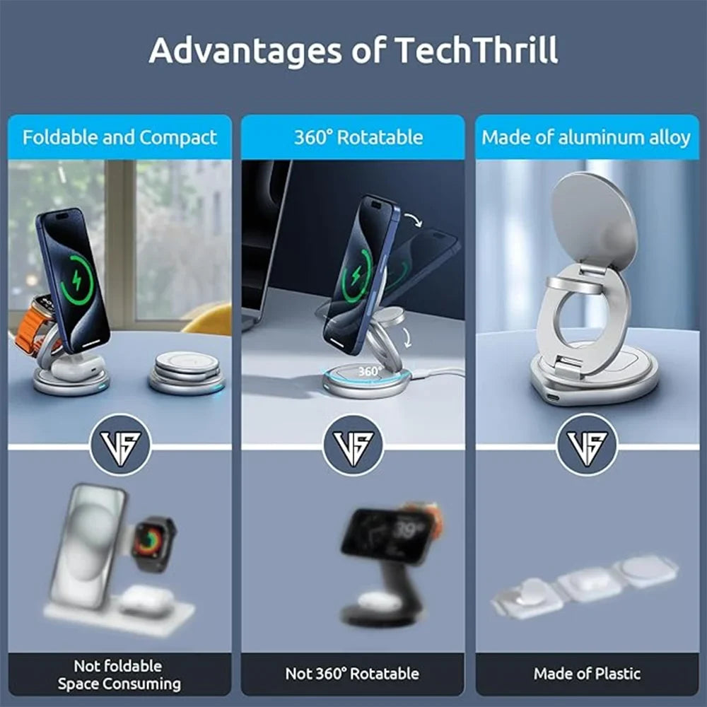 Magnetic Charging Stand with 3-in-1 Rotating Features