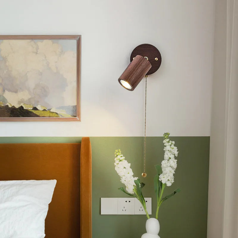 Elegant Walnut Wall Lamp with Adjustable Spotlight
