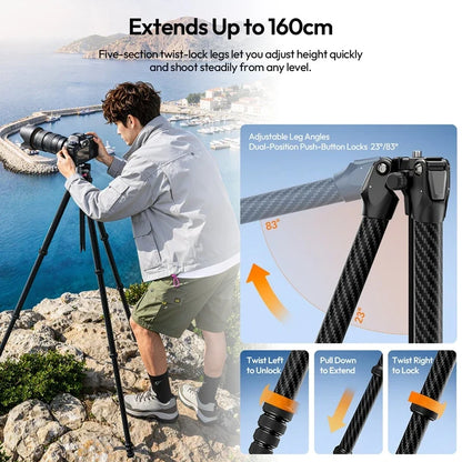 Carbon Fiber Tripod and Monopod Combo - 2-in-1 Design