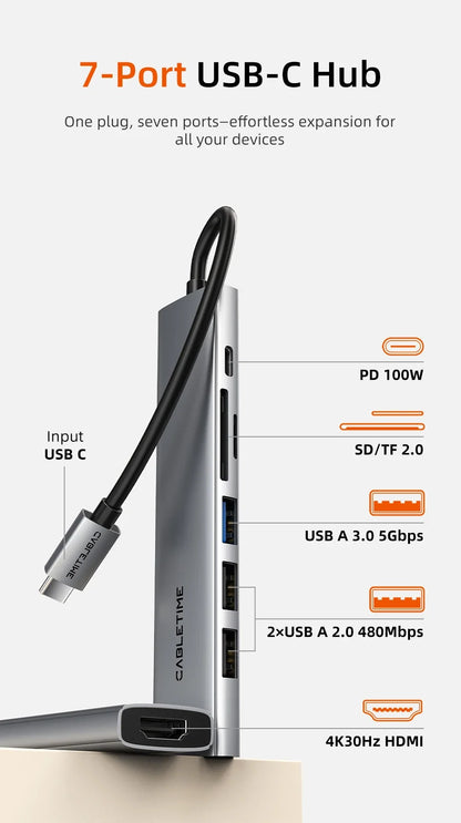 7-Port USB-C Hub with Multi-Function Connectivity