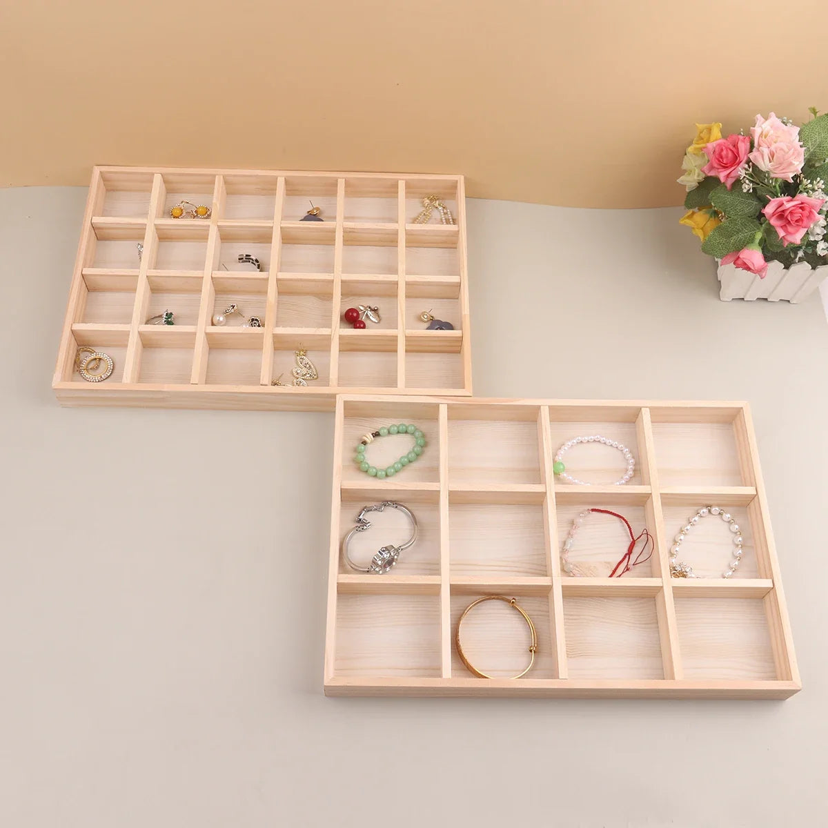 Display Wooden Jewelry Organizer with Tiered Design